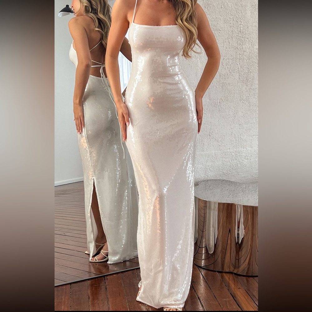 White Sequin Maxi Dress Beginning Boutique Size 0